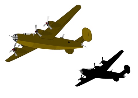 Two silhouettes of military aircraft from the Second World War. Ideal for inclusion in the compositions in retro style. Vector without gradients.のイラスト素材