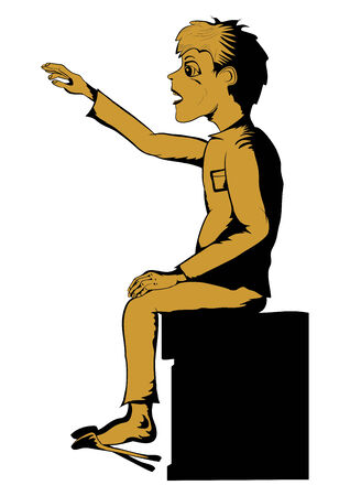 Illustration of boy sitting on the edge of the bedのイラスト素材
