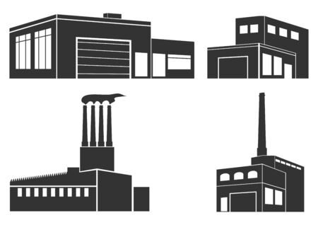 Set of silhouettes of industrial buildings のイラスト素材