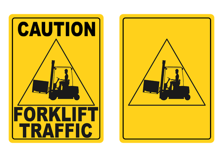 Warning sign with the silhouette of a forklift truck  Vector のイラスト素材