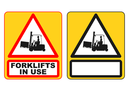 Warning sign with the silhouette of a forklift truck  Vector のイラスト素材