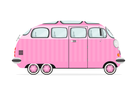 Funny cartoon minivan on a white background. Flat vectorのイラスト素材