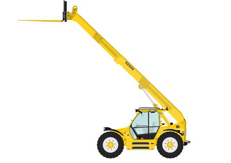 Telescopic handler equipped with fork on a white background. Side view. Flat vectorのイラスト素材