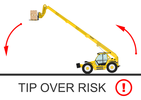 Tip over risk. Non rotating telescopic handler (forklift) on a white background. Flat vectorのイラスト素材
