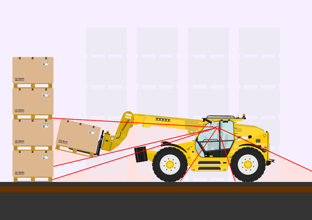 Blind spot risk. Non rotating telescopic handler (forklift) safety. Flat vectorのイラスト素材