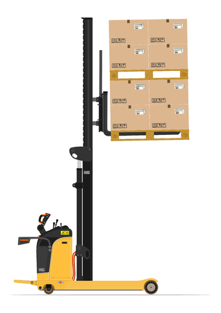 Electric reach stacker forklift on a white background. Flat vectorのイラスト素材