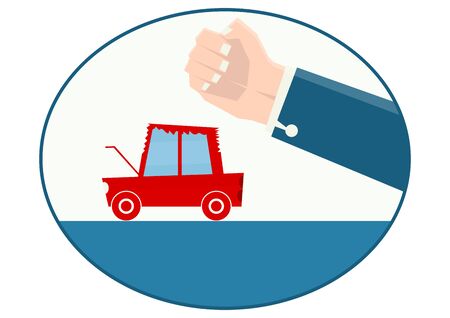 The hand crushes a car. Flat vector.のイラスト素材