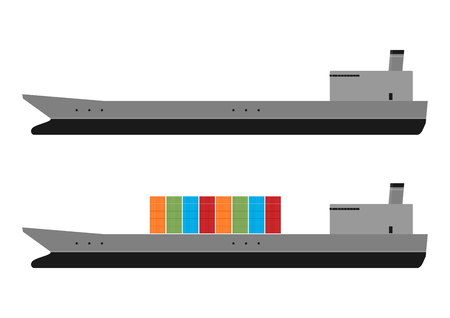 Simplified cargo ship. Element for infographics. Side view. Flat vector.のイラスト素材
