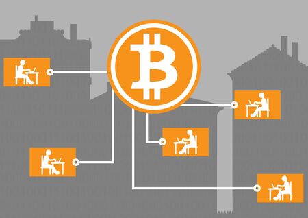 Simplified infographic with a cryptocurrency chain. Flat vector.のイラスト素材