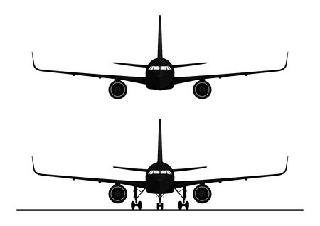 Silhouette of a modern jet airliner. Front view. Flat vector for infographic.のイラスト素材