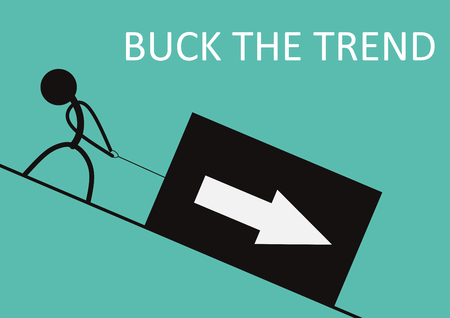 Buck the trend. Stick figure pulling up a box with arrow.のイラスト素材