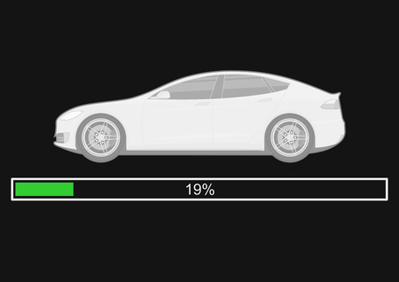 Electric car with battery status indicator. Electromobility concept. Side view. Flat vector.のイラスト素材