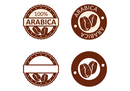 Arabica coffee. Modern rubber stamp with coffee beans. In addition, a blank version. Flat vector.のイラスト素材