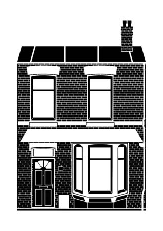 Victorian style house. Black-and-white silhouette of an old house. Flat vector.のイラスト素材