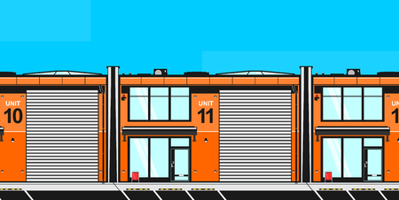 Industrial or business unit. Front view of a modern rental building. Flat vector.のイラスト素材