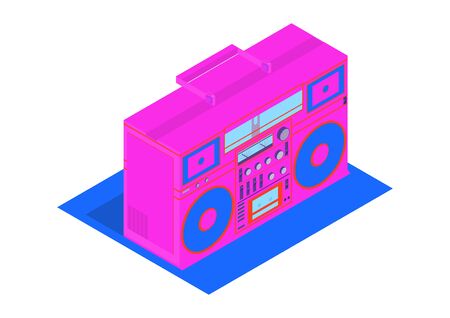 Boombox. Retro tape deck in bright colors. Isometric view. Flat vector.のイラスト素材