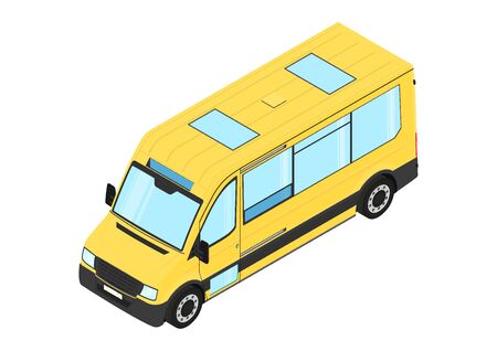 Minibus. Modern bus on white, background. Isometric view. Flat vector.のイラスト素材