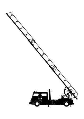 Silhouette of a fire truck. Side view. Flat vector.のイラスト素材