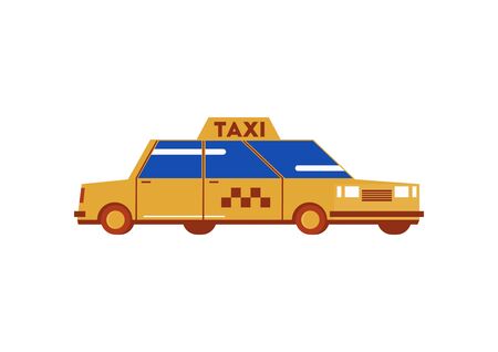 Simple yellow cab. Cartoon taxi on a white background. Side view. Flat vector.のイラスト素材