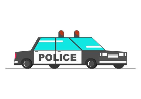 Police car. Side view of a simplified cartoon police car. Flat vector.のイラスト素材