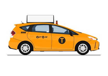 Yellow cab. Modern taxi in yellow. Side view. Flat vector.のイラスト素材