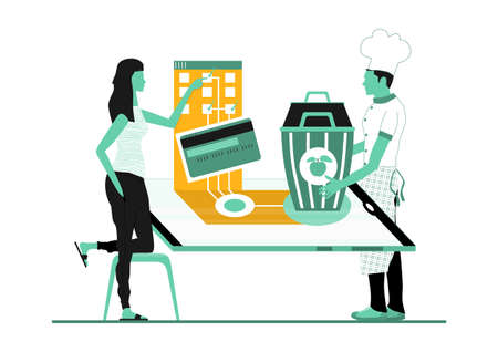 Concept of ordering organic food online. Limited color palette. Flat vector illustration.のイラスト素材
