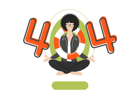 Error 404 concept. Woman sitting in a lotus position with lifebuoy. Flat vector.