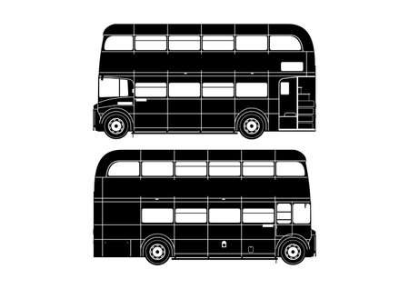 Double decker bus. Silhouette of vintage London double decker. Side view. Flat vector.のイラスト素材