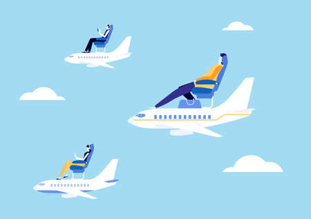 Social distancing on aircraft. Concept of new normal travel. Flat vector.のイラスト素材