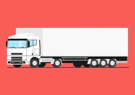Modern semi tractor with a semitrailer. Side view. Flat vector without gradients.のイラスト素材