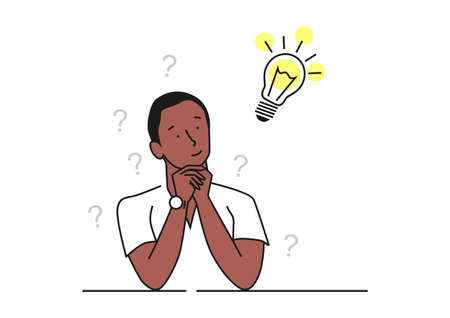 Creative idea concept. Man working on an idea. Limited color flat vector illustration.のイラスト素材