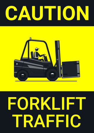 Caution. Forklift traffic. Vector forklift safety label design.のイラスト素材