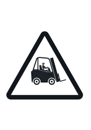 Silhouette of a forklift in a warning triangle. Vector forklift safety label design.のイラスト素材