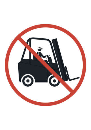 Red warning sign with a silhouette of a forklift. Vector forklift safety label design.のイラスト素材