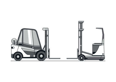 Line vector design of modern reach truck and counterbalance forklift.のイラスト素材