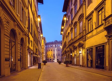 Italy. A deserted street of Florence nightのeditorial素材