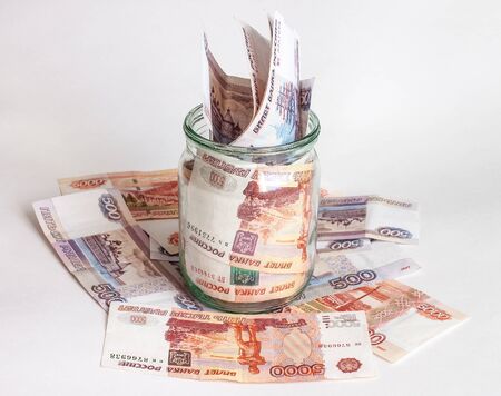 Russian paper money in glassware
