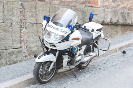 Italy. Stylish modern motorcycle on the highwayの写真素材