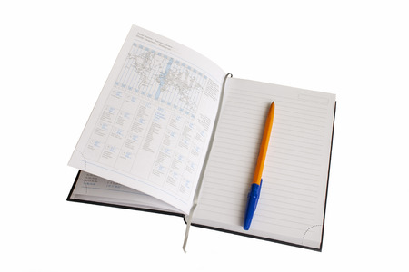 The open book and feather for letters it is isolated on white justificationの写真素材