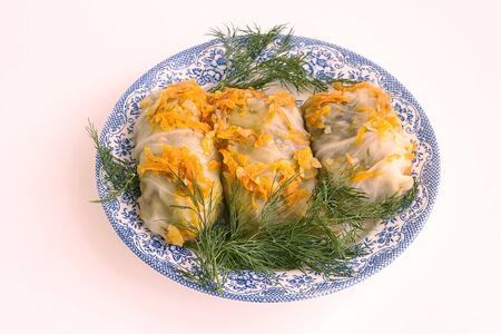 Cookery. High-calorie dish. Meat with cabbage. Carrots and green fennelの写真素材