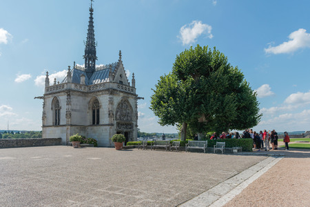 France. Ancient Catholic church and a landscape on the plainのeditorial素材