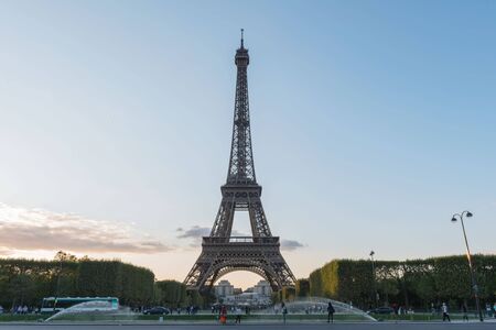 France. The well-known graceful Eiffel Tower in twilightの写真素材