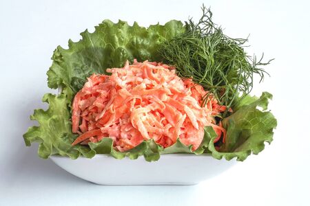Slad sheet green and carrots with sour creamの写真素材
