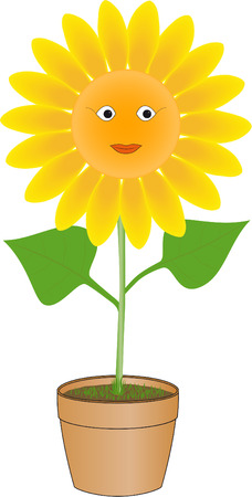 Funny sunflower with smiling face in potのイラスト素材