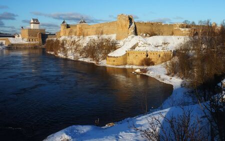 Two giants-fortresses and river betweenの写真素材