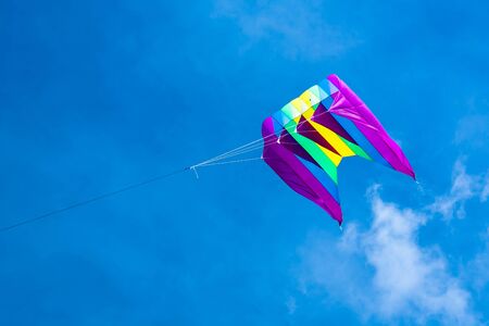 Kite flying on the blue sky in the kite festivalの写真素材