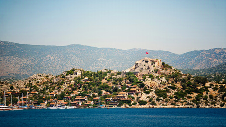 Simena Island with old fort, Kekova, Turkeyの写真素材