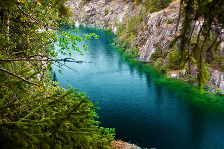 Marble quarry flooded in past in Karelia, Russiaの写真素材