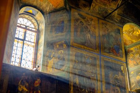 Tikhvin monastery cathedral of the assumption interior with frescoのeditorial素材