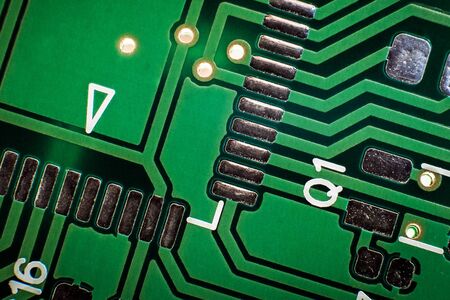 Close up of printed circuit board without components